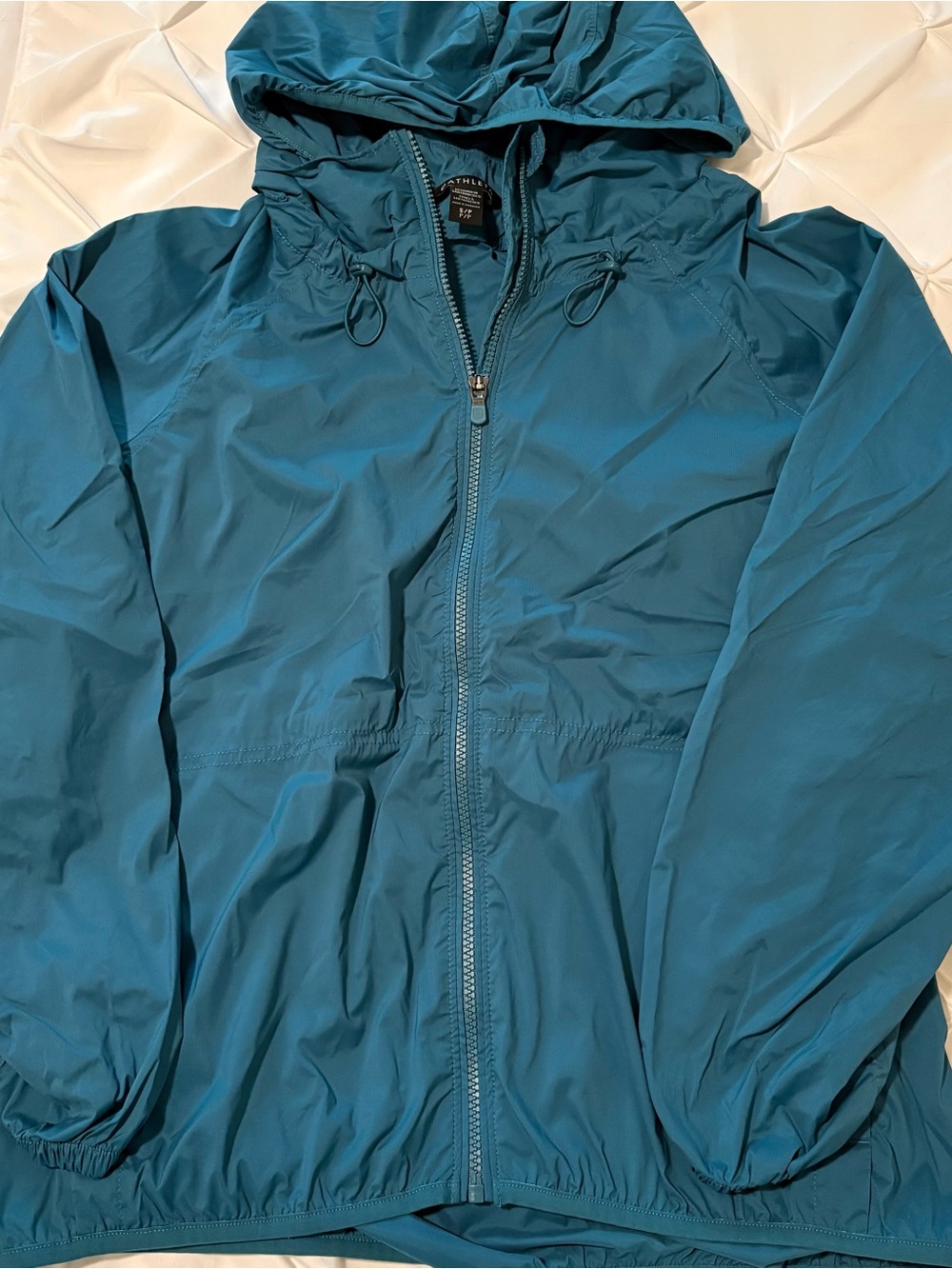 Athleta Women's Superset Teal Windbreaker Hooded Running Jacket, Size Small